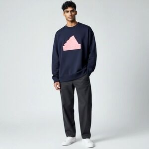 Adidas Future Icons Badge of Sport Mens Crewneck Sweatshirt Size L Ink Blue Pink